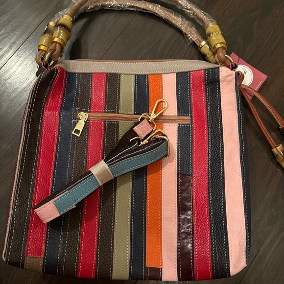 NWT CHAOS By Elsie Multi Color Solid Genuine Leather Rhombus Pattern Tote Bag - Picture 13 of 13